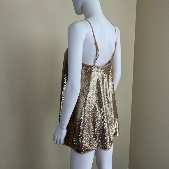 Free People Women's Size XS Time To Shine Gold Sequin Mini Slip Dress Party Y2K - Picture 13 of 16